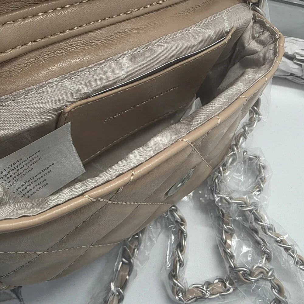 French Connection Quilted‎ Top Handle Crossbody Bag Purse Mell in Latte